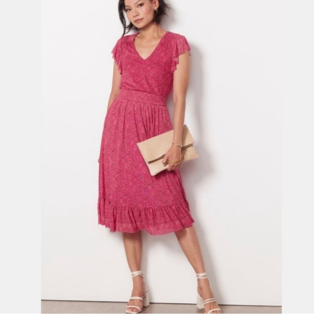 Evereve Elena Midi Dress Pink Floral Print XS